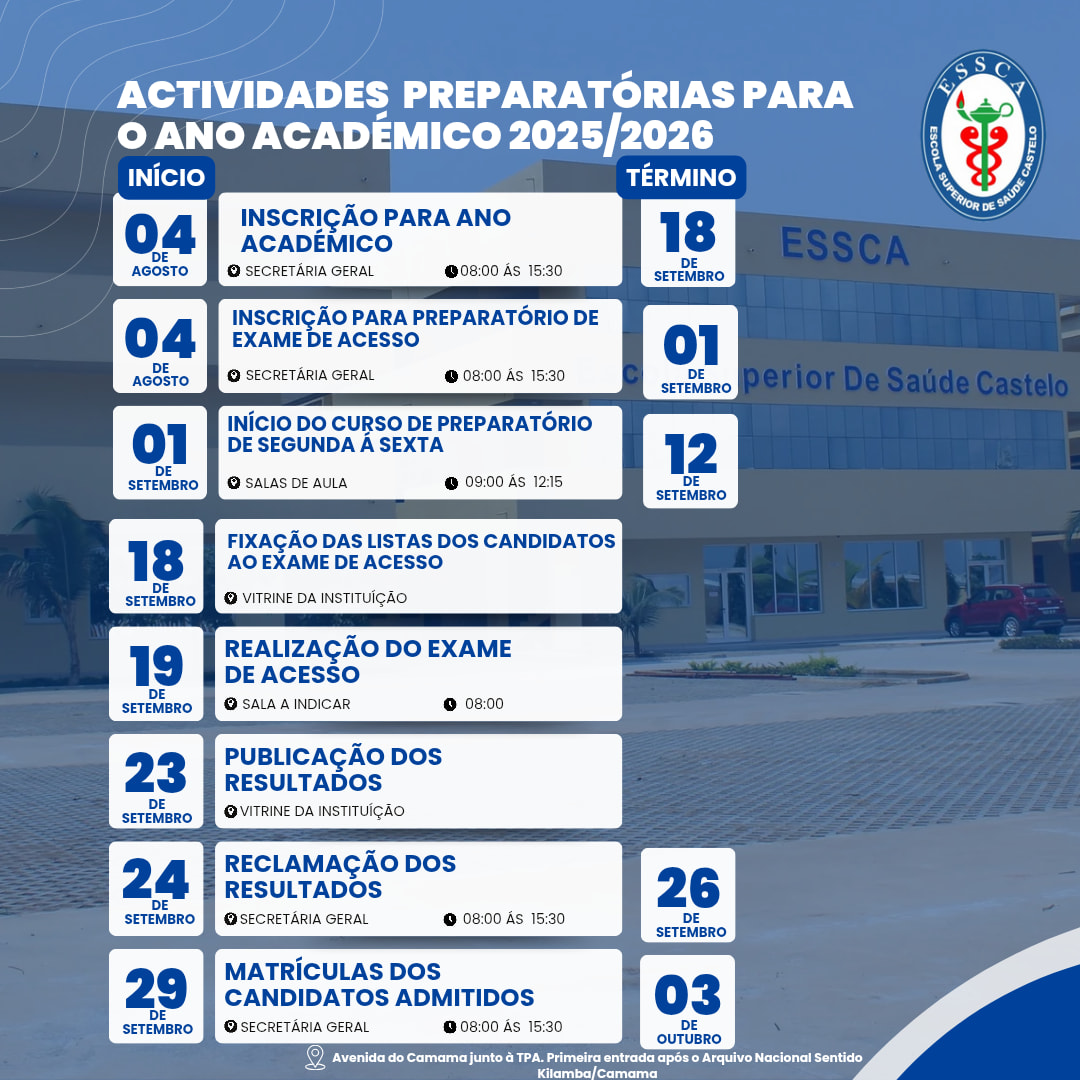 Agenda de actividades preparatórias para o ano Académico 2025-2026