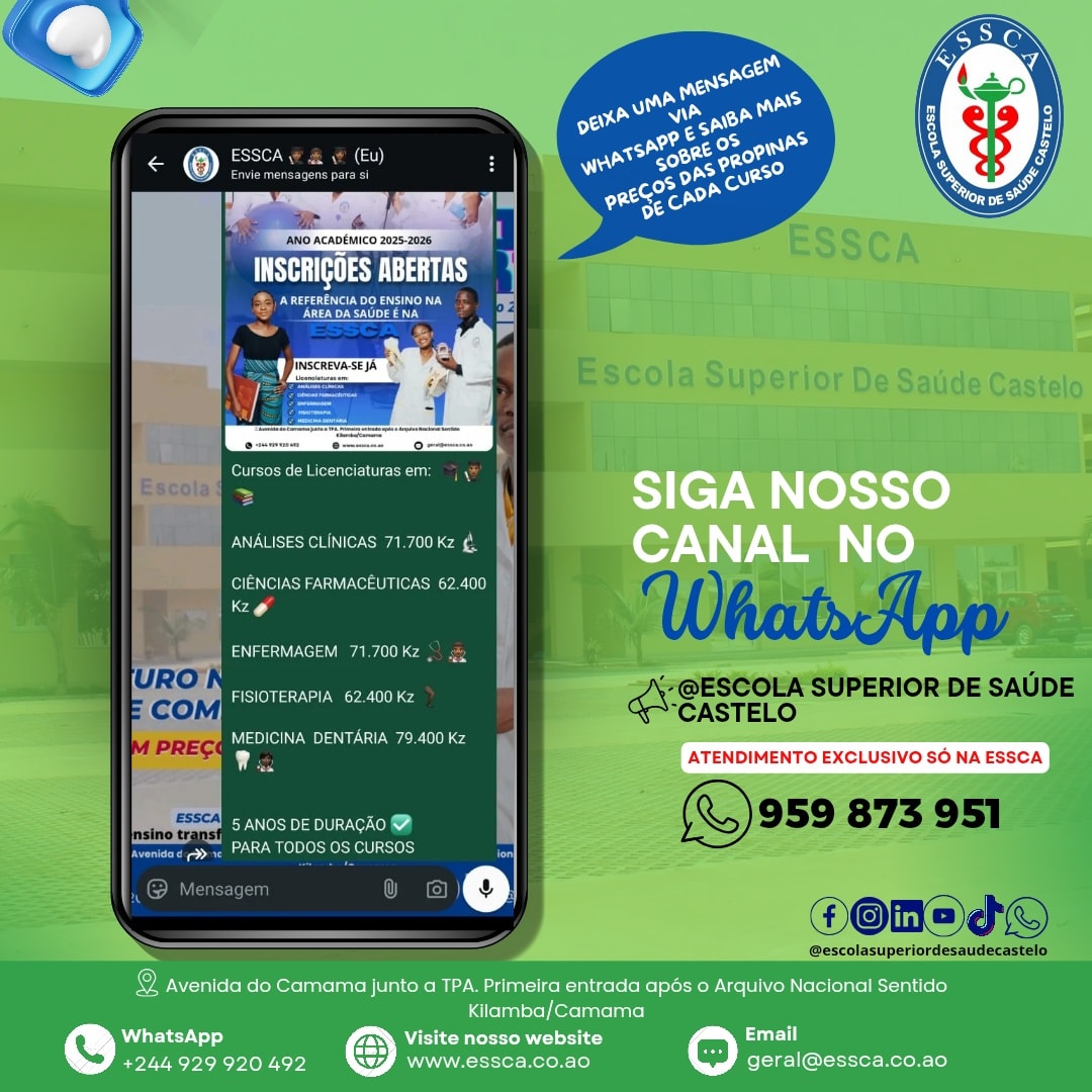 Siga-nos no canal do WhatsApp | escola superior de saúde Castelo